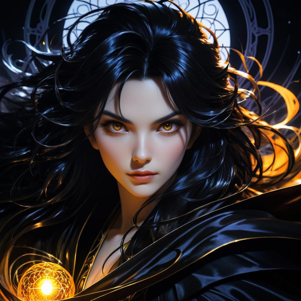 Enchanting Dark-Haired Sorceress Portrait