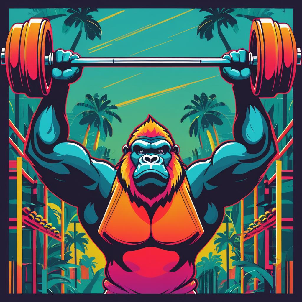 Retro Muscular Gorilla Lifting Weights