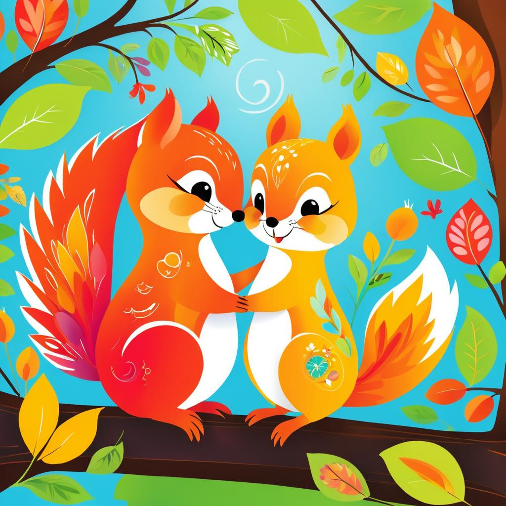 Cheerful Squirrel and Bird Embrace