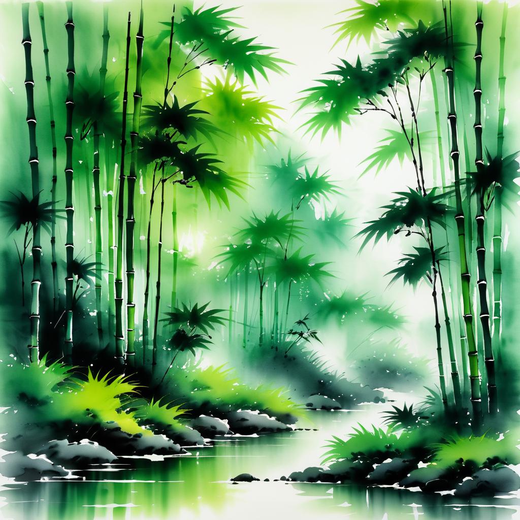 Tranquil Bamboo Forest in Brush Painting