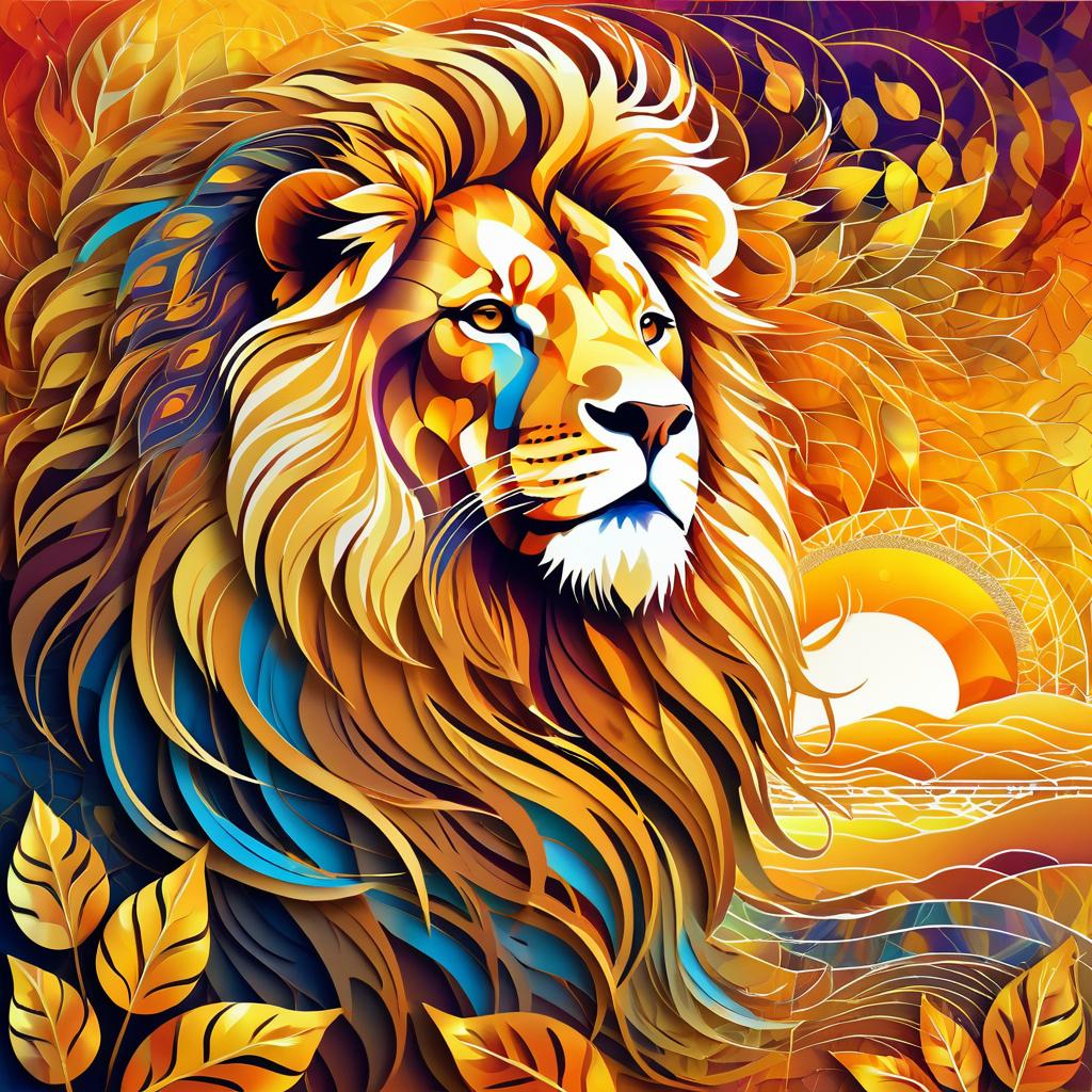 Majestic Lion Amidst Abstract Golden Landscape