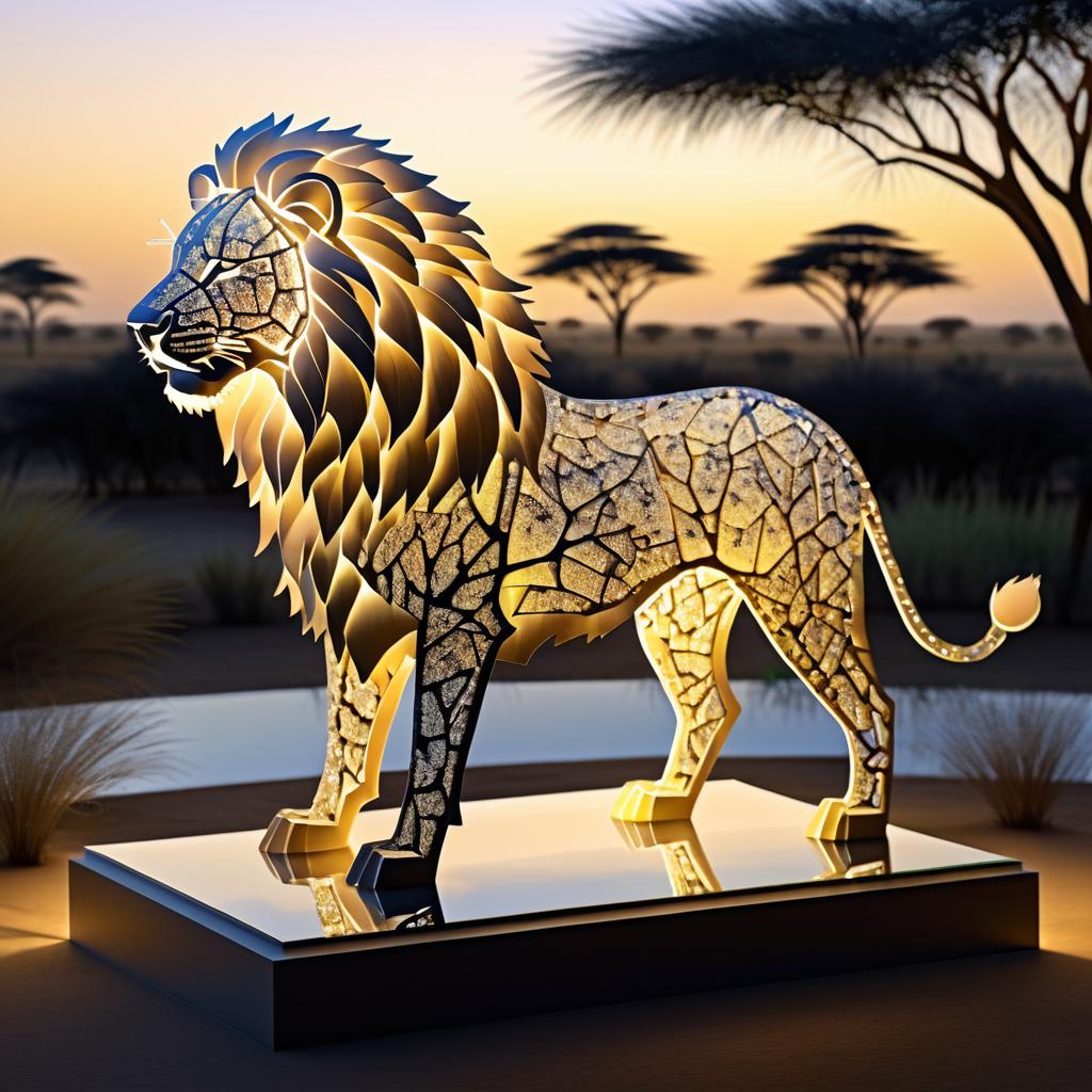 Enchanting 3D Lion Sculpture in Dusk