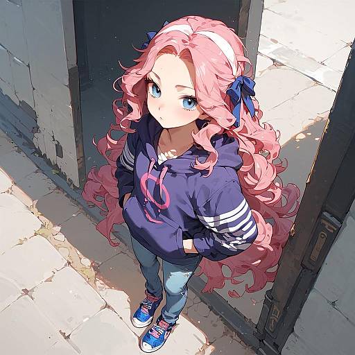 Overhead Pinup: Pink-Haired Street Girl