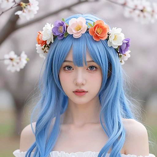 Young Woman with Blue Hair and Floral Crown