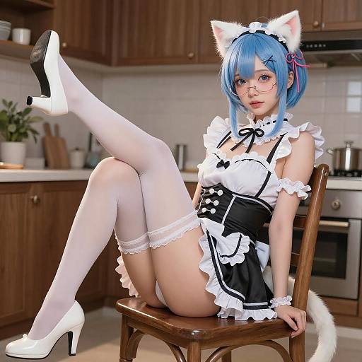 Blue-Haired Anime Maid in Kitchen