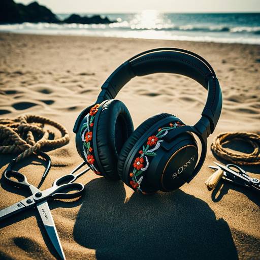 Sony Headphones with Embroidery Design on Beach