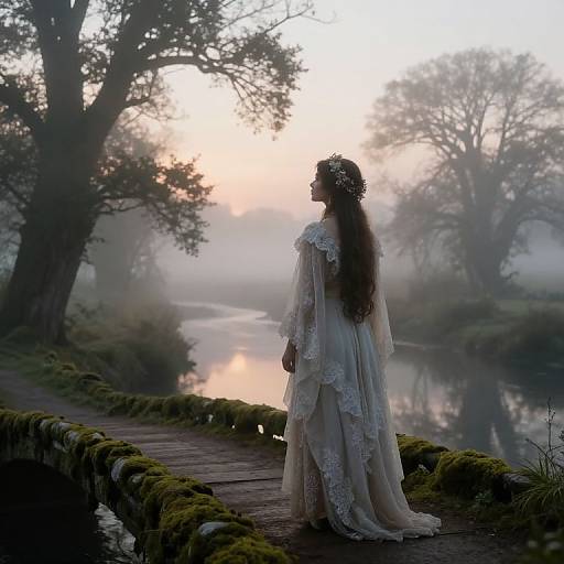 Pre-Raphaelite Foggy Dawn Landscape