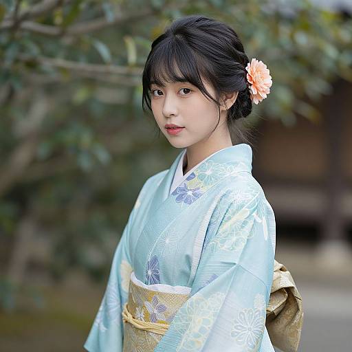 Woman in Blue Kimono