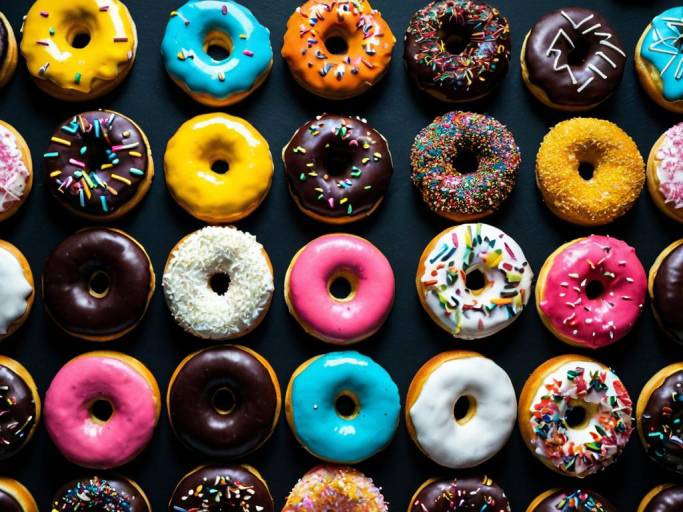 Colorful Donuts on Black Background Wallpaper