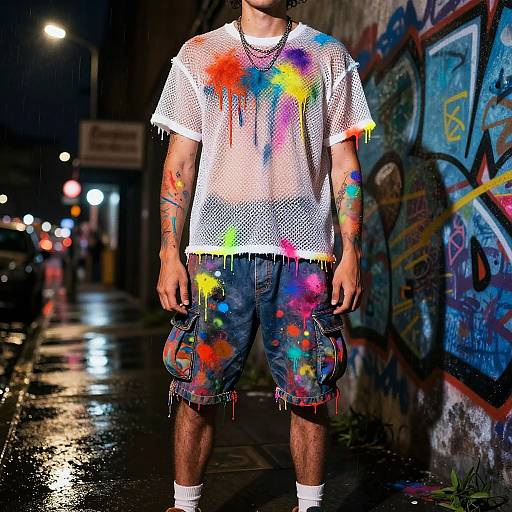 Neon-Dripping Graffiti Artist at Night