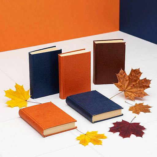 Vibrant Vintage Books & Autumn Leaves