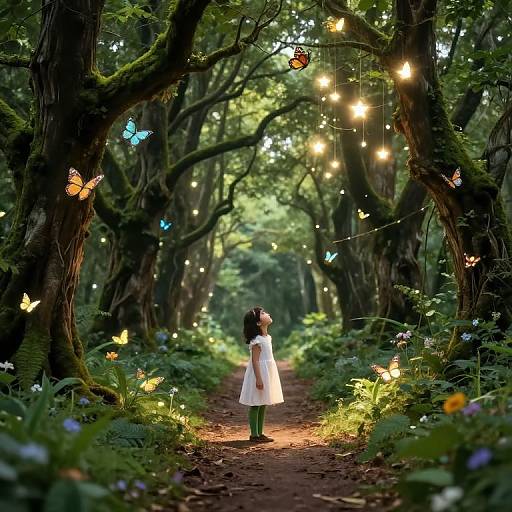 Enchanted Forest Path with Glowing Butterflies