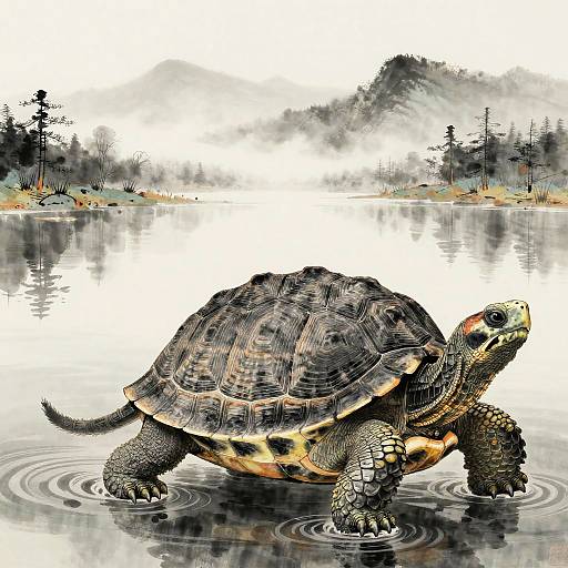 Ancient Tortoise Guardian Ink Painting