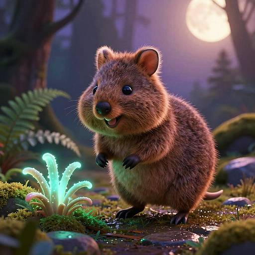 Bioluminescent Quokka Joey in Twilight Grove