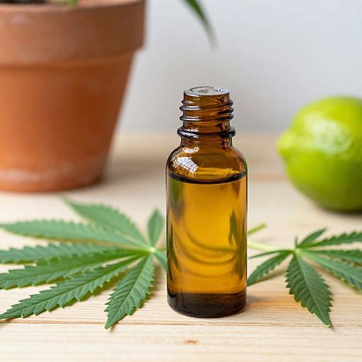 Amber Bottle of Cannabis Oil with Leaves