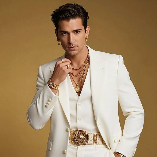 Stylish Man in White Suit with Gold Accessories