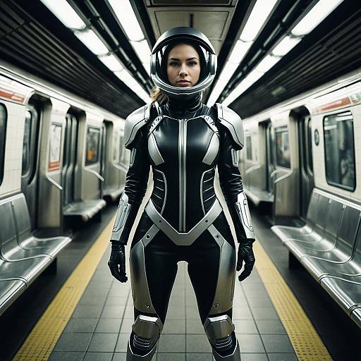 Futuristic Woman in Subway Tube