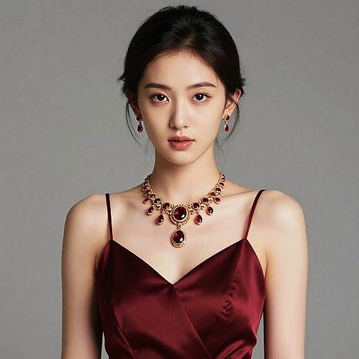 Elegant Woman in Red Satin Dress