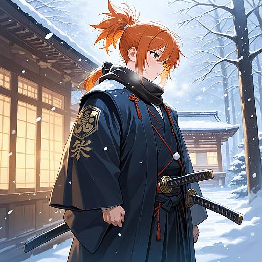 Samurai in Winter Setting