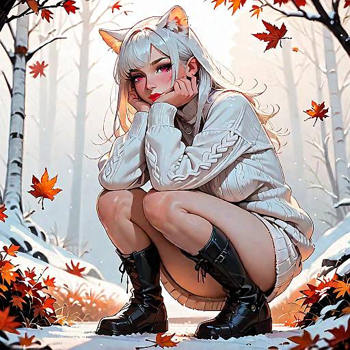 Furry Arctic Cat Girl in Autumn Light
