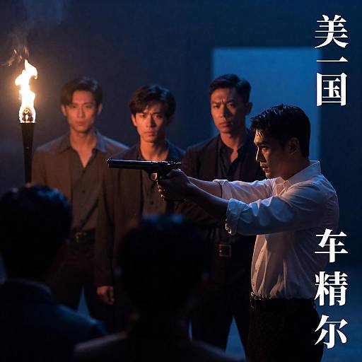 Tense Blue-lit Period Confrontation Scene