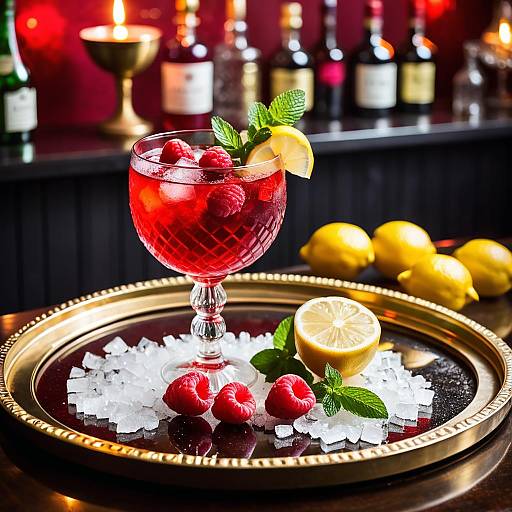 Red Raspberry Cocktail with Lemon and Mint