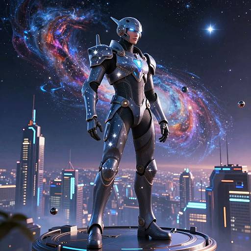 Celestialpunk Warrior in Luminous Armor