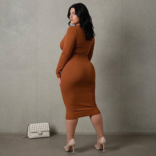 Curvy Woman in Burnt Orange Dress