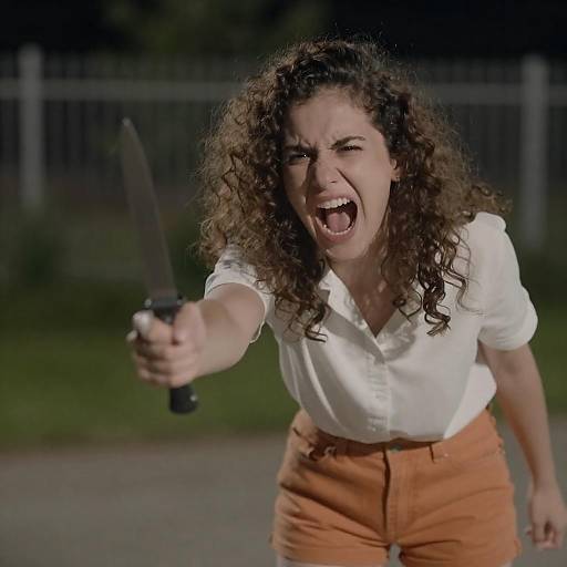 Intense Nighttime Scene with Woman and Knife