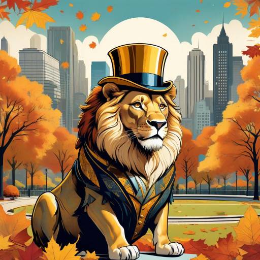 Majestic Lion in Vibrant Urban Fall