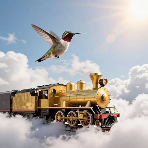 Hummingbirds and Golden Steam Locomotive