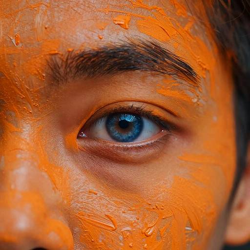 Surreal Close-Up of Painted Orange Face