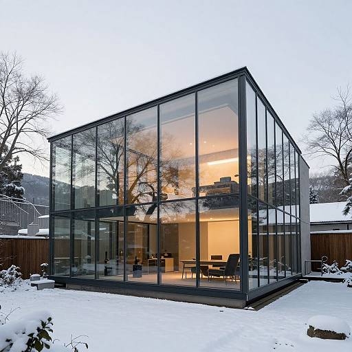 Modern Glass Mansion in Snowy Landscape
