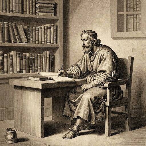 Monastic Scholar in Sepia Etching Style