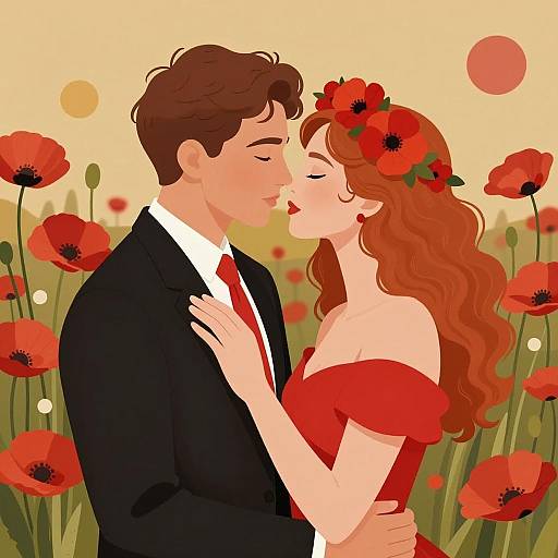 Romantic Couple in a Floral Field