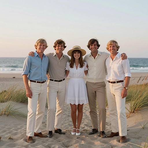 1970s Beach Group at Sunset