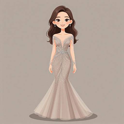 Elegant Woman in Taupe Mermaid Dress