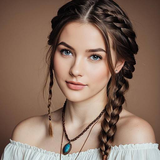 Realistic Portrait of a Young Woman with Braids