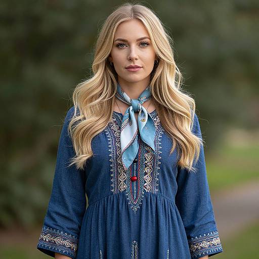 Blonde Woman in Blue Dress