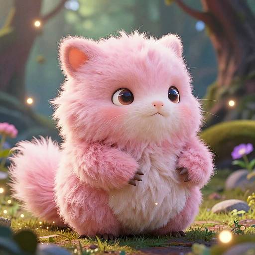 Whimsical Pink Furry Fantasy Creature