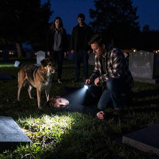 Haunting Night Scene in Cemetery