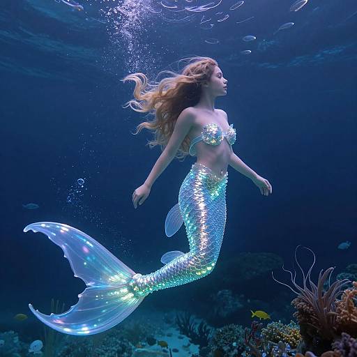 Luminous Mermaid Swimming Underwater