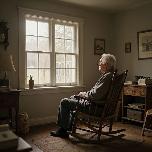 Lonely Old Man in Sunlit Room