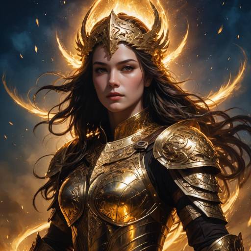 Heroic Woman in Golden Armor Artwork