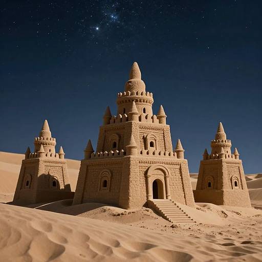 Majestic Sandcastles Beneath Starry Sky