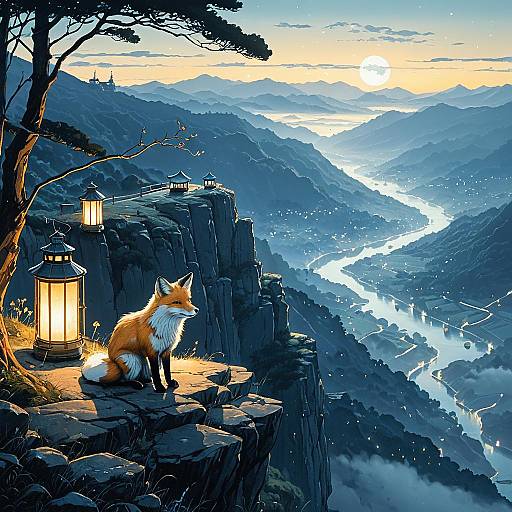 Enchanted Fox on a Misty Cliff