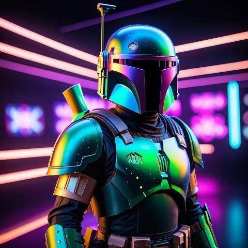 Cyberpunk Boba Fett in a Neon Galaxy