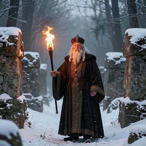 Elderly Warrior Torchlit Forest