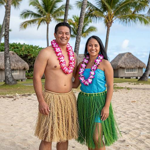 Traditional Luau Couple on Tropical Beach