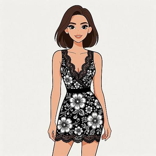 Chic Woman in Floral Lace Dress